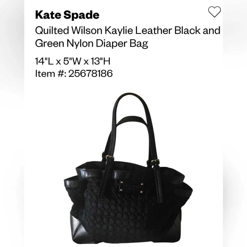 kate spade New York Black Quilted Nylon Diaper Bag Unisex EUC